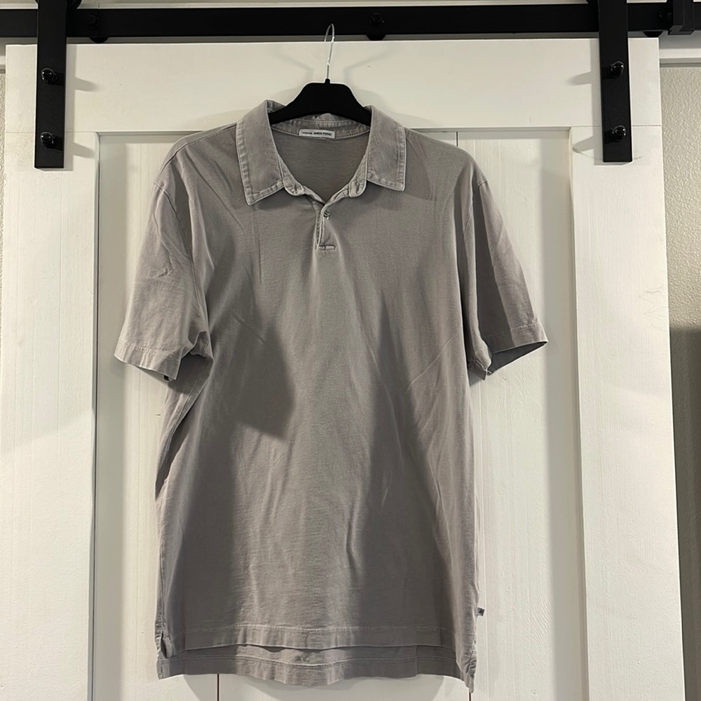 James Perse Sueded Jersey Polo in Light Grey